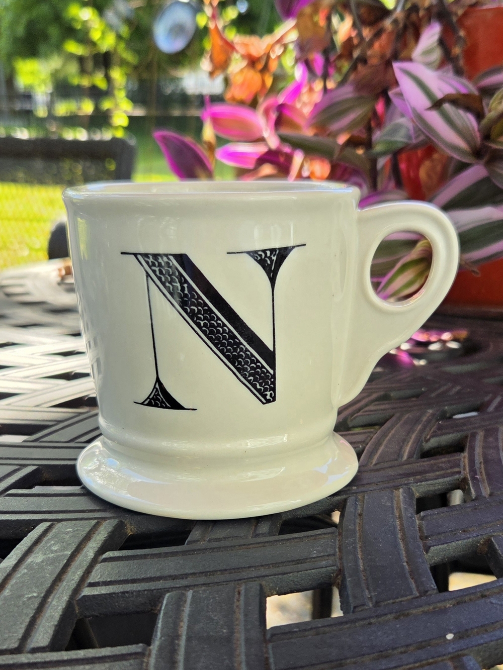 Anthropologie Letter "N" Mug Cup White Black Shaving Style Coffee Tea Stoneware